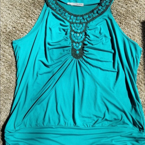 Maurices Tops - Maurices turquoise plus tank w/ bead work, 2x